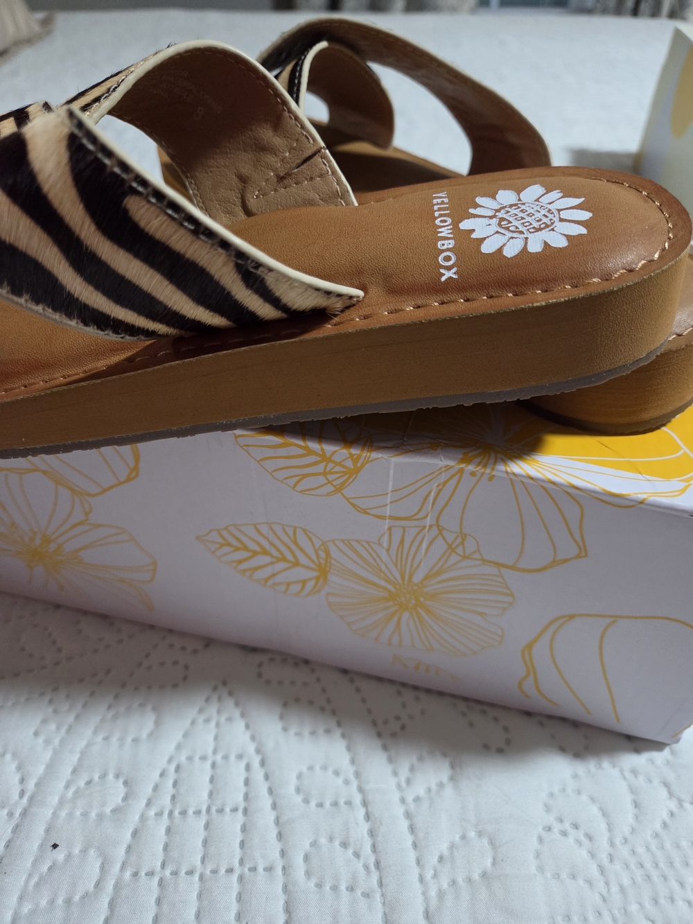Yellow Box Zebra-Print Tan and Black Slip-On Sandals - Picture 2 of 4